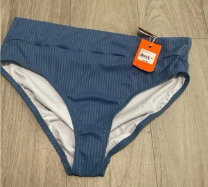 Elegant Blue Ribbed Bikini Bottom Size XL thumbnail 1