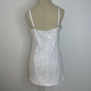 12th Tribe M Womens White Sequin Mini Dress Adjustable Straps Slip Lined Sexy EU thumbnail 7
