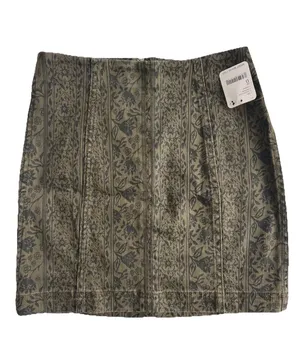 Free People NWT Sz 0(XS) Modern Femme Denim Mini Skirt Olive Black Floral thumbnail 4