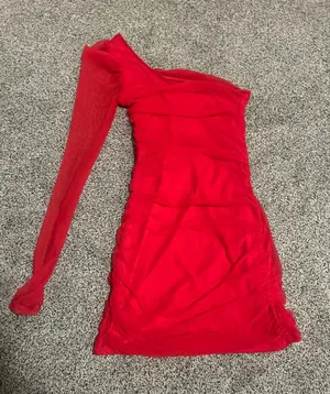Lucy in the Sky Red Mini Dress One-Shoulder thumbnail 2