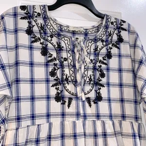 Umgee blue plaid floral embroidered dress size small thumbnail 7
