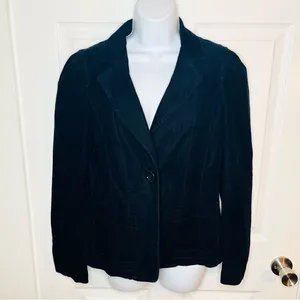 Ann Taylor Corton Corduroy Blazer Jacket Notched Lapel Button Dark Navy Blue 6 thumbnail 4