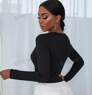 SheIn Ribbed Button Front Crop Top thumbnail 2