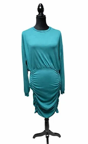 SHEIN Teal Ruched Maternity Midi Dress Women's XL Long Sleeve Bodycon thumbnail 1