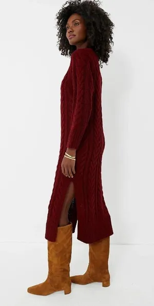NWT Tuckernuck Hyacinth House Maddox in Maroon Cable Knit Midi Sweater Dress M thumbnail 3
