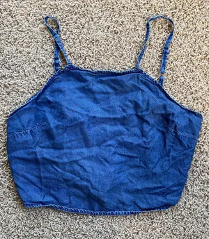 EXPRESS Chambray Denim Tie Back Crop Sz M thumbnail 4