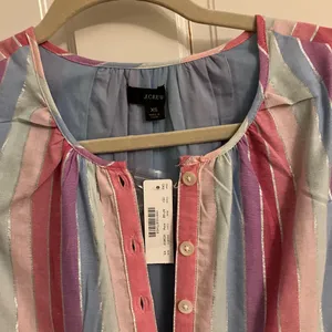 NWT J Crew Belted Button-Up Dress in Pastel Stripe Cotton Purple Pink Size XS thumbnail 3