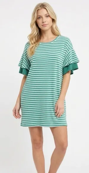 UMGEE green striped shirt dress with pockets size small thumbnail 1