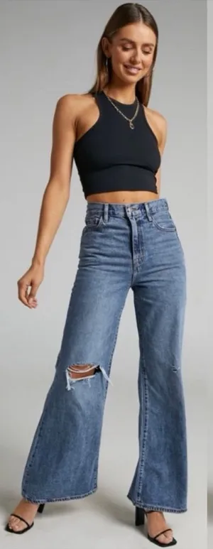Levi's Premium High Loose Flare Denim Jeans Distressed high rise size 25 western thumbnail 1