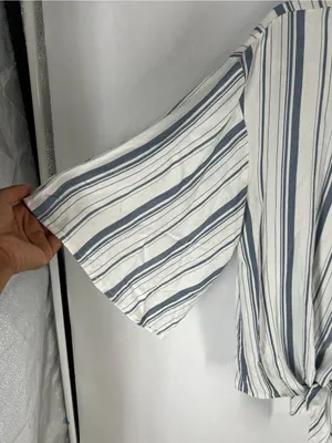 Cupio Blush Blue White Striped Tie Front Flutter Sleeve Blouse M thumbnail 3