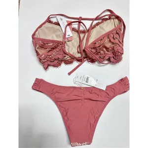 New. Pilyq dusty rose lace bralette bikini set. D-cup/L-teeny thumbnail 7