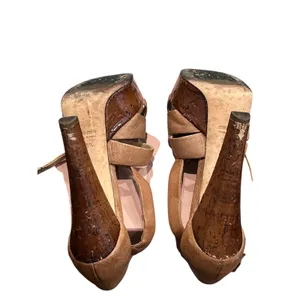 Miu Miu Tan Brown Leather Platform Heels Sandals Size 38.5 Authentic thumbnail 12