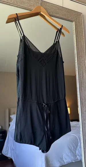 Victoria’s Secret Black Lace Trim Sleeveless Lounge Romper Size Small thumbnail 1