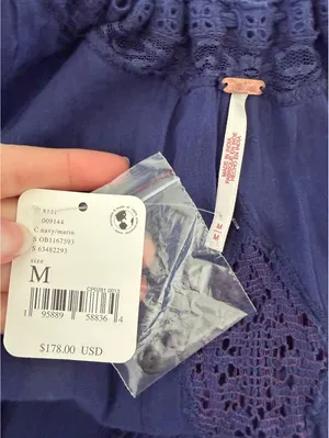 Free People Dolly Bodysuit Navy Size Medium Cottagecore Bohemian Lace Ruffle thumbnail 7