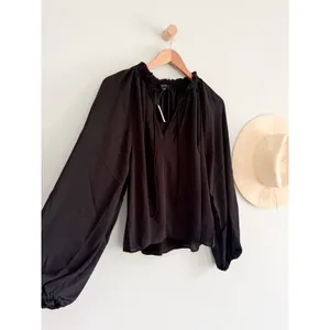 Madewell | NWT Tie Neck Blouse Black‎ Long Sleeve Top | Sz L thumbnail 3