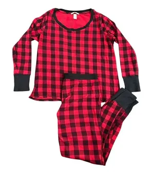 Stars Above Victoria's Secret Plaid Thermal Pajama Set in Red and Black, Size L thumbnail 1