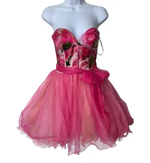 Sherri Hill Y2K VTG Bright Pink Floral Silk Tulle Tutu Prom Dress Size 4 thumbnail 1