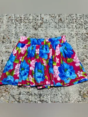 Y2K Hollister Mini Skirt size Large Floral blue pink thumbnail 11