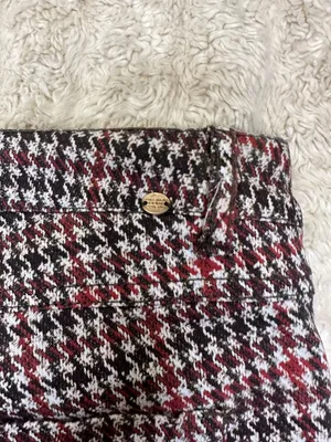 Zara red/brown/cream houndstooth plaid skinny jeans/slim stretch pants Size 6 thumbnail 2