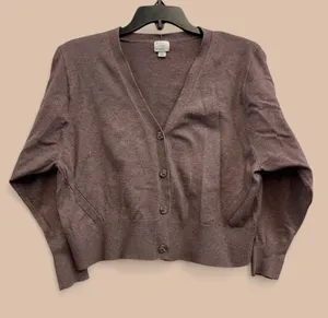 a • new day Brown Button-Up Cardigan Crop Bolero Women’s Size L Sweater Cover thumbnail 1