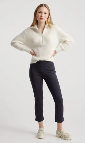 Quince Ultra Stretch Ponte Kick Flare Pants Navy Blue Pull On Work Pant Size M thumbnail 1