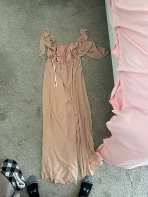 lulus blush ruffled tie back wide leg jumpsuit  thumbnail 2
