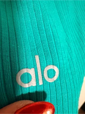 Alo Yoga Blissful Ribbed High Waist 7/8 Leggings Ocean Teal S thumbnail 4
