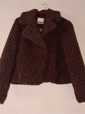 Avec Les Filles Brown Cropped Teddy Faux Fur Jacket L thumbnail 3