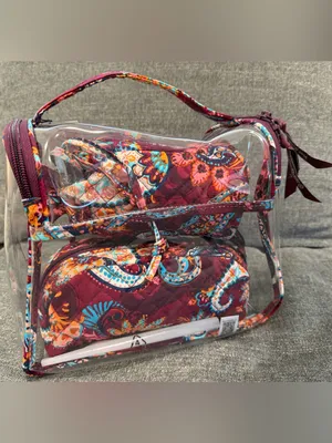 Vera Bradley Plum Floral Clear Travel Cosmetic Bag Set thumbnail 3