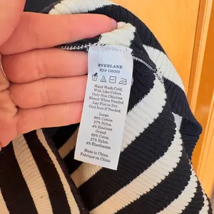 Everlane‎ Black White Striped Ribbed Knit Mock Neck Zip Shoulder Sweater Dress L thumbnail 3