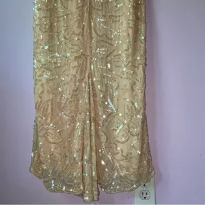 Vintage Size M Pastel Peach Silk Sequin Ball Gown Formal Dress Modest Hoco Prom thumbnail 10