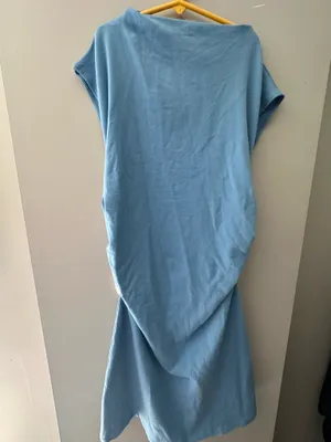 Reformation Alden Blue Mock Neck Sleeveless Classic Stretchy Knit Mini Dress L thumbnail 3