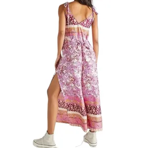Free People Leona Floral Printed Jumpsuit Lilac Size Medium Boho Beachy Festival thumbnail 2