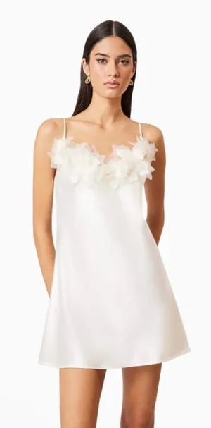 Elliatt Katalina 3D Floral Appliqué Mini Dress in Ivory S thumbnail 1