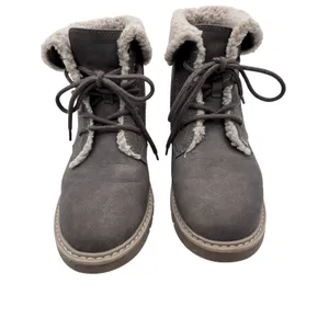 Sonoma‎ Women's 9 Taupe Boots Faux Fur Trim Lace Up Ankle Booties thumbnail 2