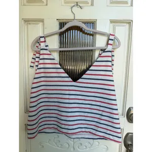 Zara Trafaluc Striped Tie Shoulder V-Neck Camisole Top Red White Blue Large NWT thumbnail 4