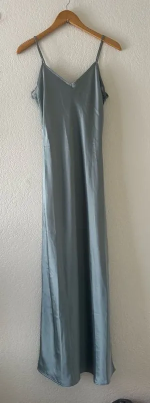 House of Harlow 1960 Satin Slip Lace Maxi Seafoam Green Dress thumbnail 1
