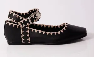NWOB Free People Crochet Mystic Black Mary Jane Flats White Stitching Size 8.5 thumbnail 1