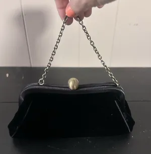 Banana Republic Black Satin Clutch Kiss Lock Evening Bag Chain Strap Purse thumbnail 1