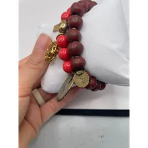 Coach Stella & Dot Bracelet Set Womens OS Red Burgundy Beaded Charm Boho Stack thumbnail 5