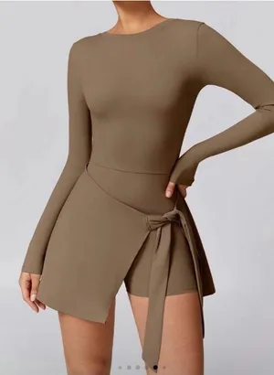 Long Sleeve Athletic Dress Brown thumbnail 1