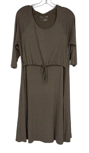 Latched Mama Brown Polka Dot Nursing Maternity‎ Midi Dress Large 3/4 Sleeve thumbnail 1
