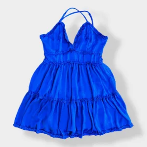She + Sky Satin Blue tiered ruffled‎ mini dress Size L thumbnail 1
