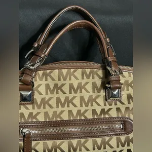 Michael Kors Calista Brown & Tan Logo Satchel Bag Purse thumbnail 3