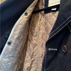Banana Republic Dark Blue Trench Coat with White Stitching thumbnail 5