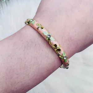 Light pink & green Flower Enamel Cloisonne Bracelet Bangle thumbnail 3