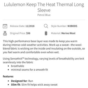 Lululemon Keep The Heat Thermal Long Sleeve in Petrol Blue Size 6 thumbnail 8