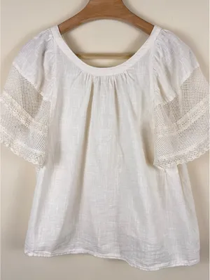 White Crochet Lace Old Navy Short Sleeve Peasant Top L thumbnail 1