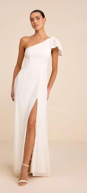 Lulus Simply Brilliant White One-Shoulder Bow Maxi Dress Formal Wedding XL NWT thumbnail 1