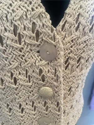 Beige crocheted ladies vest with a boho festival vibe thumbnail 2